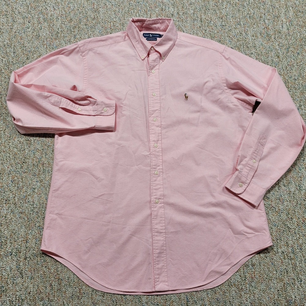 Ralph Lauren Button Down Shirt Mens 16.5 Pink Oxford OCBD Long Sleeve Yarmouth